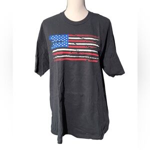 Black Graphic T-Shirt with American Flag
